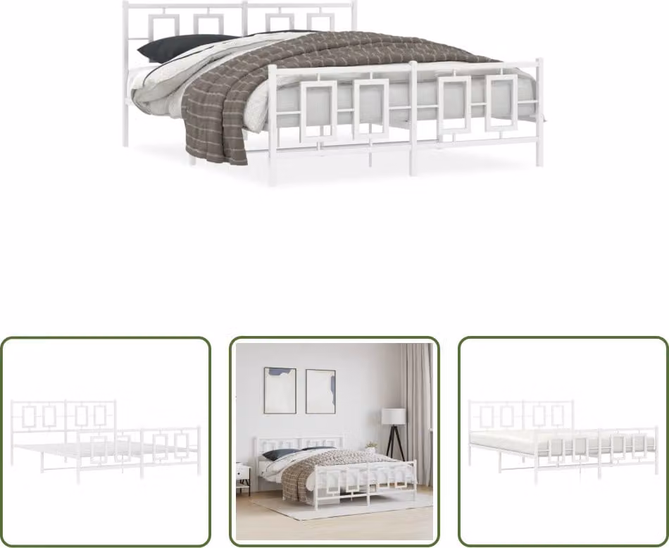 The Living Store Struttura letto con testiera e pediera in metallo bianco 150x200 cm