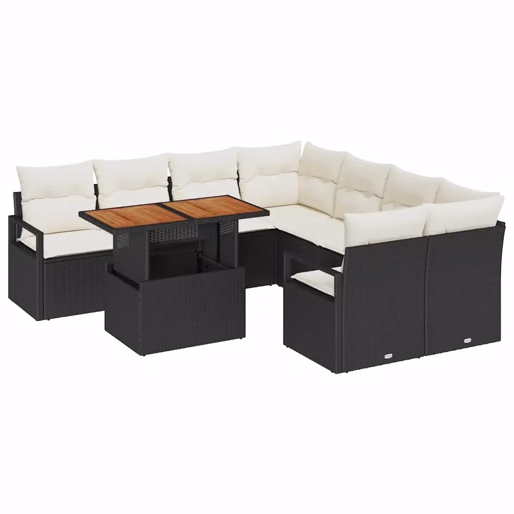 Set Divano da Giardino vidaXL 9 Pezzi con Cuscini Nero e Beige in Acciaio Verniciato a Polvere – 2