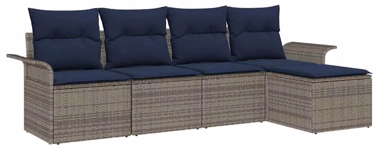 Set Divano da Giardino con cuscino 5 pcs Grigio polyrattan