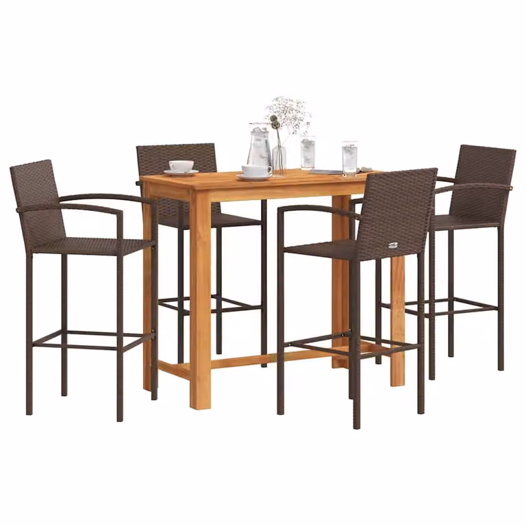 Set Bar Giardino vidaXL 5 Pezzi in Legno di Acacia e Polyrattan Marrone