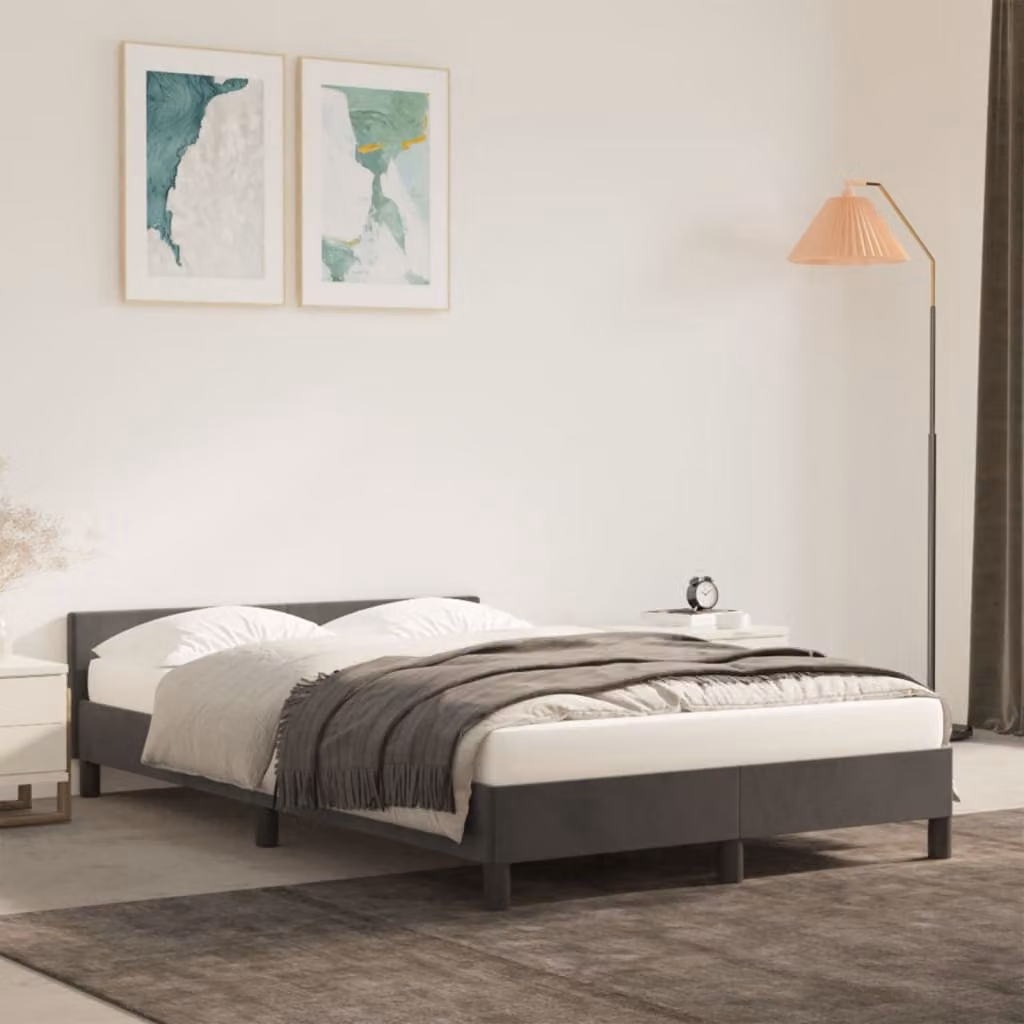vidaXL Giroletto in Velluto Grigio con Listelli in Legno L/P/H: 120 x 190 cm