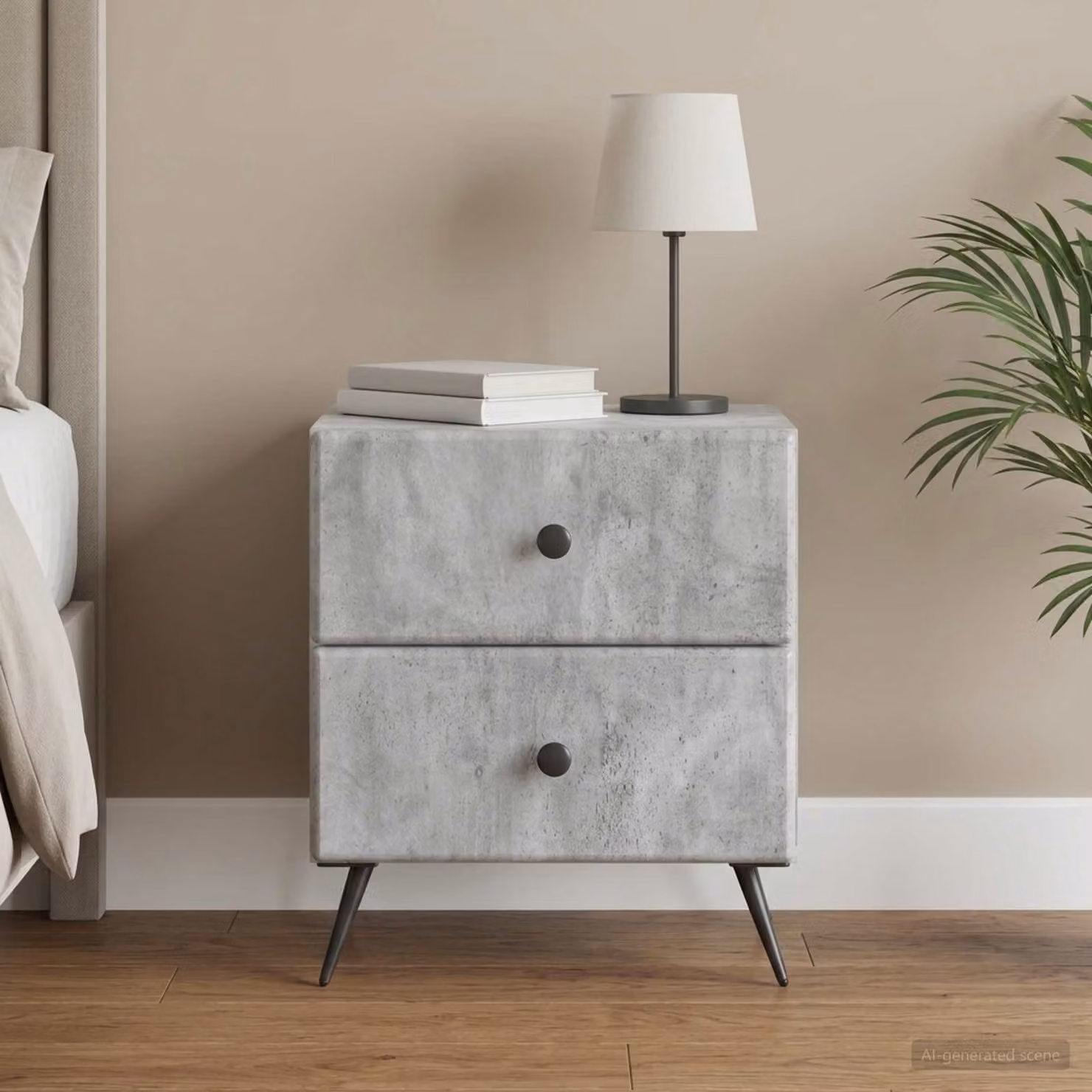 vidaXL Armadio da Notte Moderno in MDF e Metallo Grigio Cemento L: 43 cm, P: 34,5 cm, H: 47,5 cm