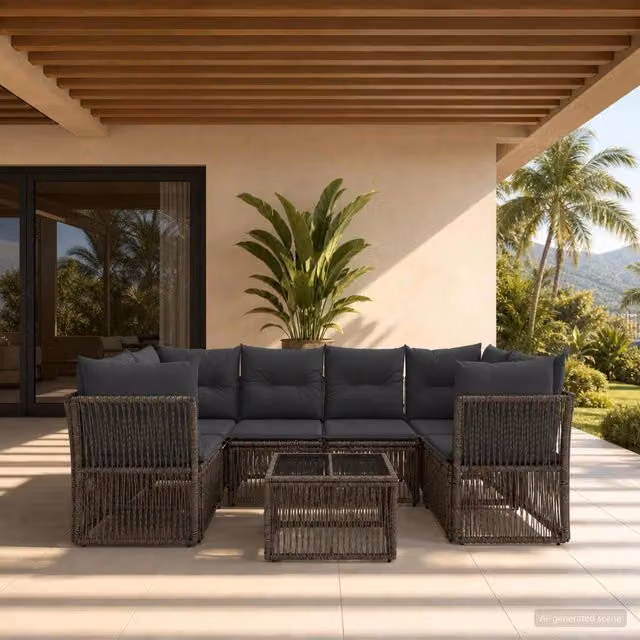 Set Divano da Giardino 7 pz Grigio polyrattan 3434138
