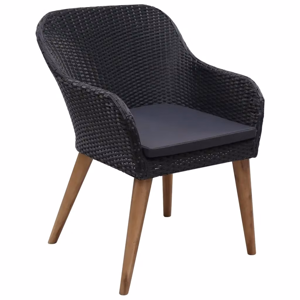 Set da pranzo da giardino moderno vidaXL in legno di acacia oliato e polyrattan nero e grigio, 9 pezzi – 2