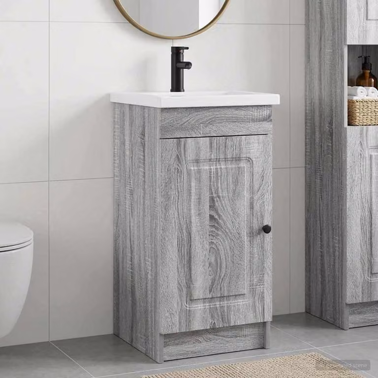 Mobile da bagno con lavabo vidaXL in stile moderno, colore grigio Sonoma, L: 42 cm, P: 40 cm, H: 84,5 cm