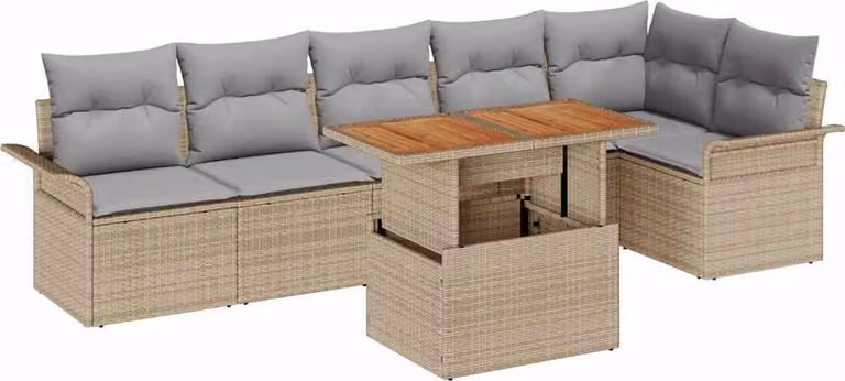 Set Divano da Giardino 7 pcs Beige Poly Rattan