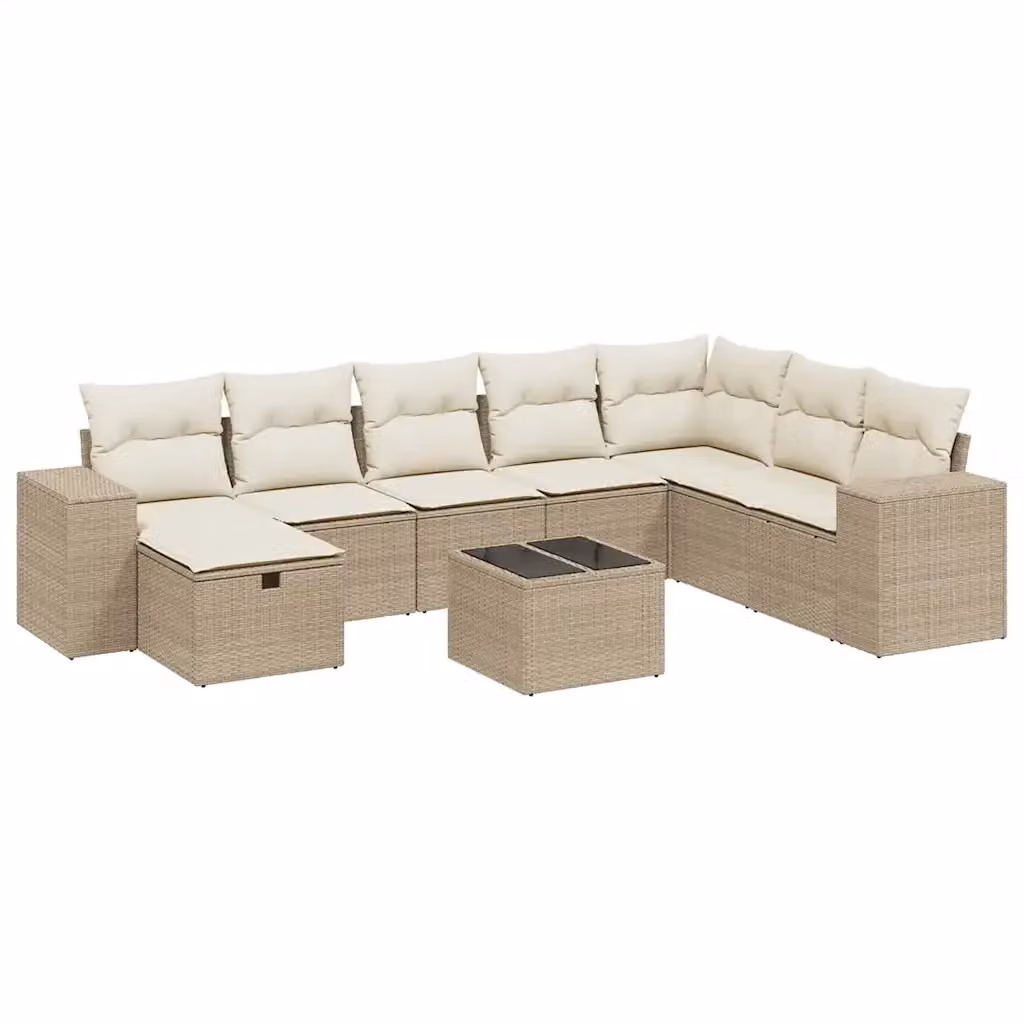 vidaXL Set Divano da Giardino a L 9 pz con Cuscini Beige e Tavolino in Polyrattan e Acciaio – 2