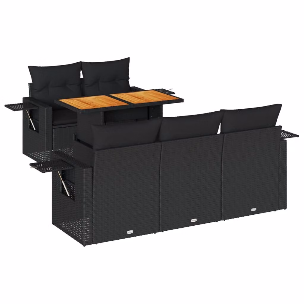 Set Divano da Giardino 6 pz con Cuscini Nero in Polyrattan