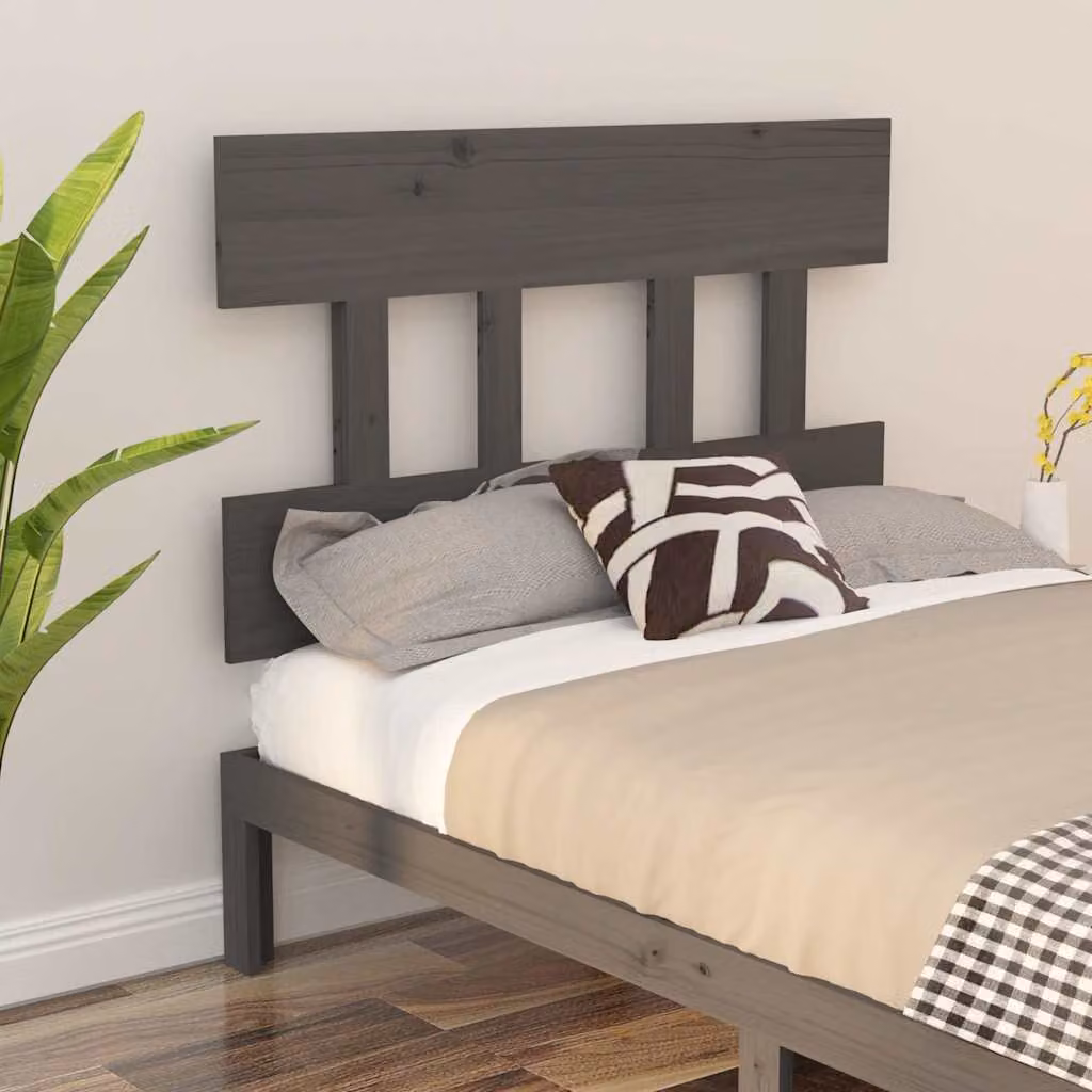 Testiera per letto vidaXL in legno massello di pino, colore grigio, L: 103,5 cm, P: 3 cm, H: 81 cm