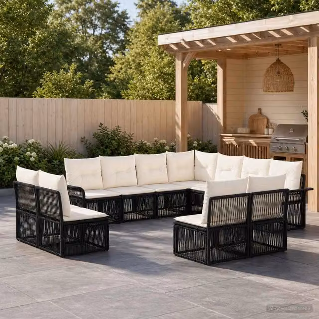 Set Divano da Giardino 11 pz Nero polyrattan 3434863