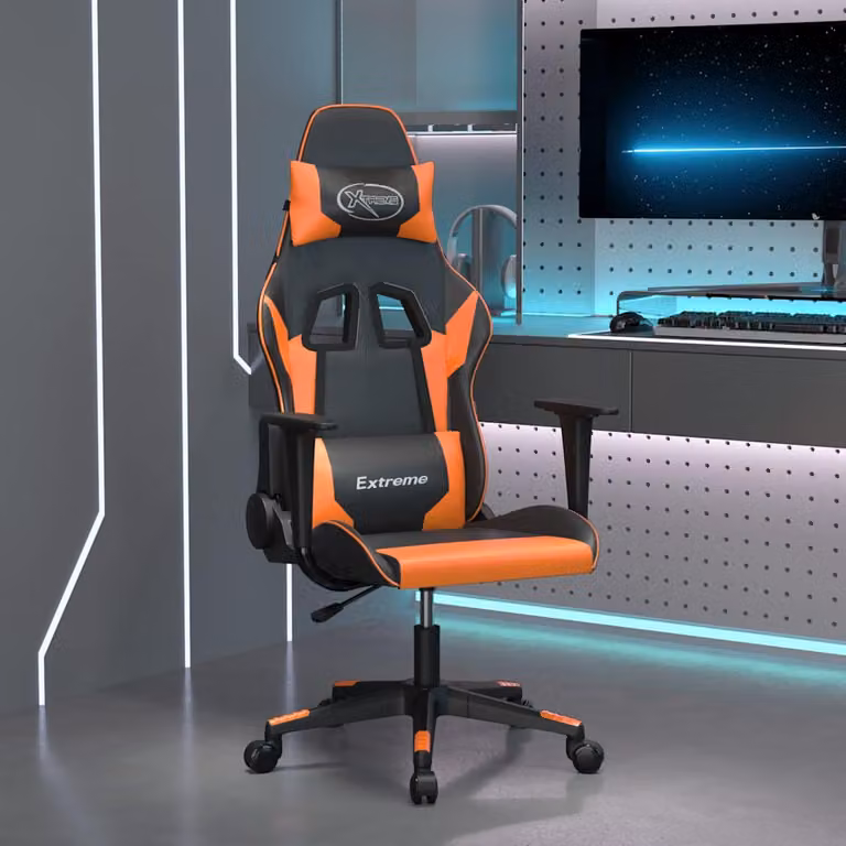 Sedia da Gaming vidaXL Nero e Arancione in Similpelle con Braccioli e Ruote, Ruotabile a 360 Gradi