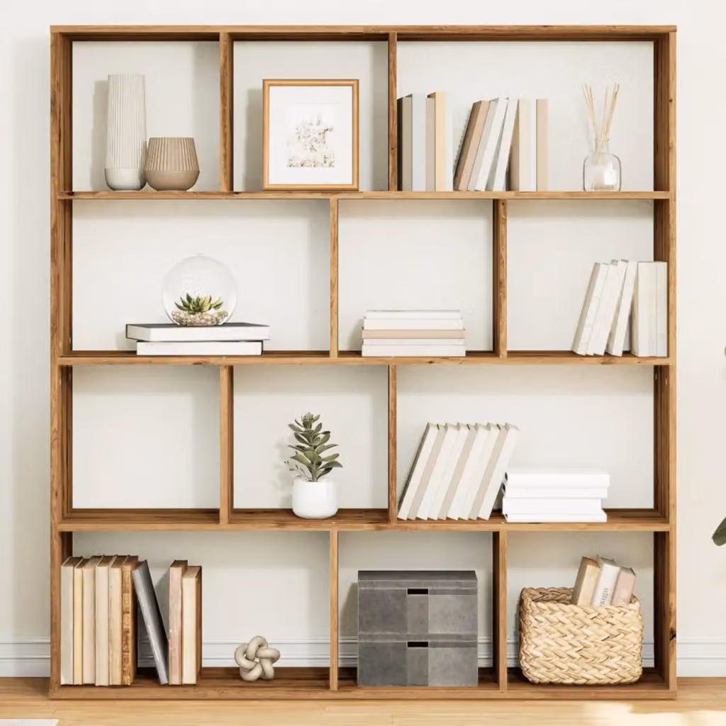Libreria artigianale vidaXL in legno multistrato e MDF color marrone per soggiorno L: 132 cm, P: 29 cm, H: 141,5 cm – 1