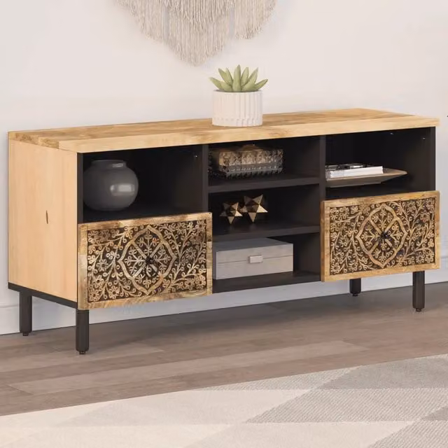 Mobile Porta TV retro vidaXL in legno di mango marrone L: 100 cm, P: 33 cm, H: 46 cm – 1