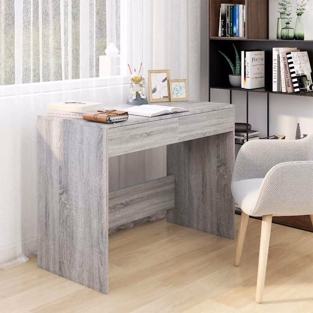 Scrivania moderna vidaXL in MDF laminato grigio, L: 101 cm, P: 50 cm, H: 76,5 cm