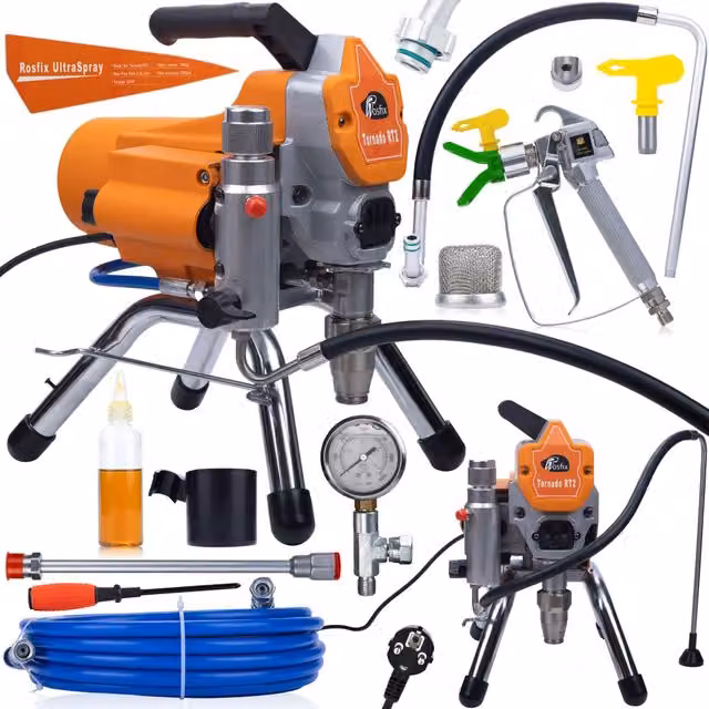Pistola airless Rosfix arancione per vernice murale, lacca e smalto con motore da 1800W e pressione di 19.0 MPa