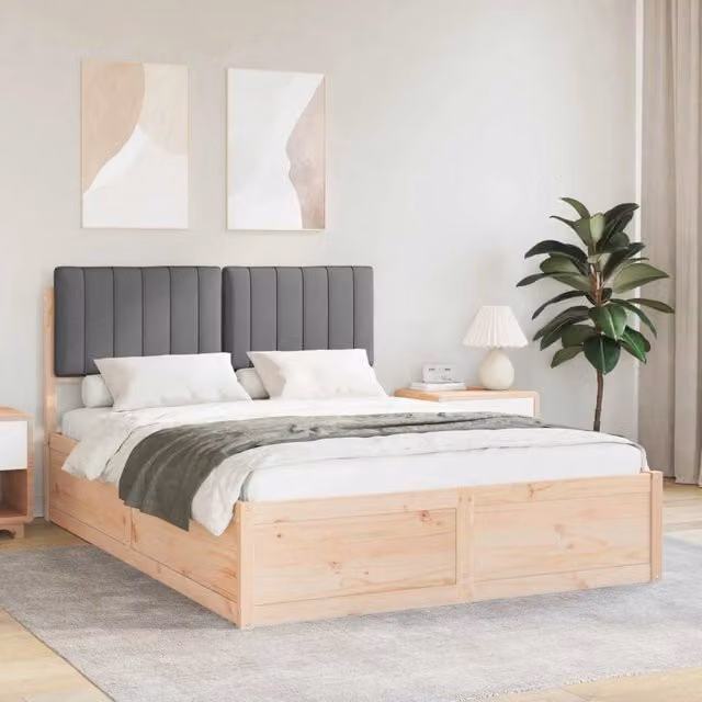 Letto moderno vidaXL con testiera rivestita in tessuto grigio e struttura in legno di pino, L/P/H: 140 x 190 x 93 cm