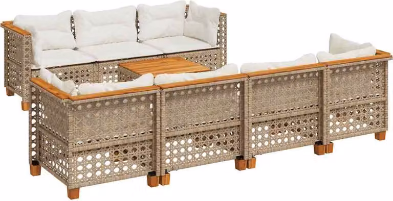 Set Divano da Giardino 8 pz con Cuscini Beige in Polyrattan