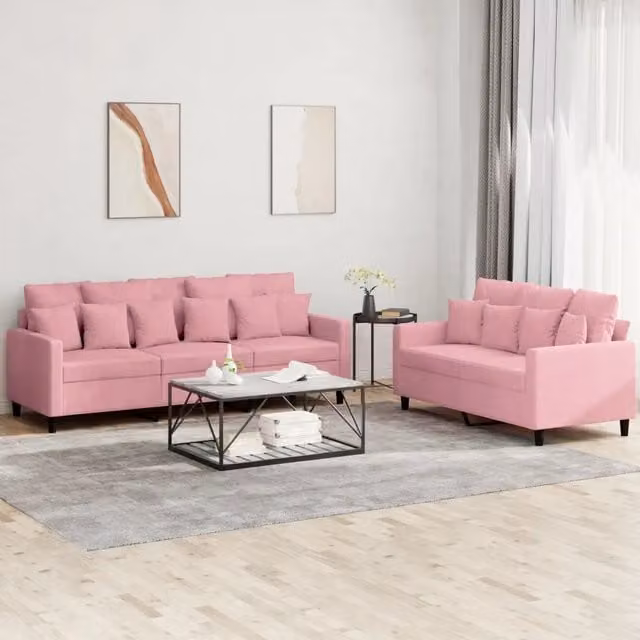 Set di Divani 2 pz con Cuscini rosa in Velluto 3201723