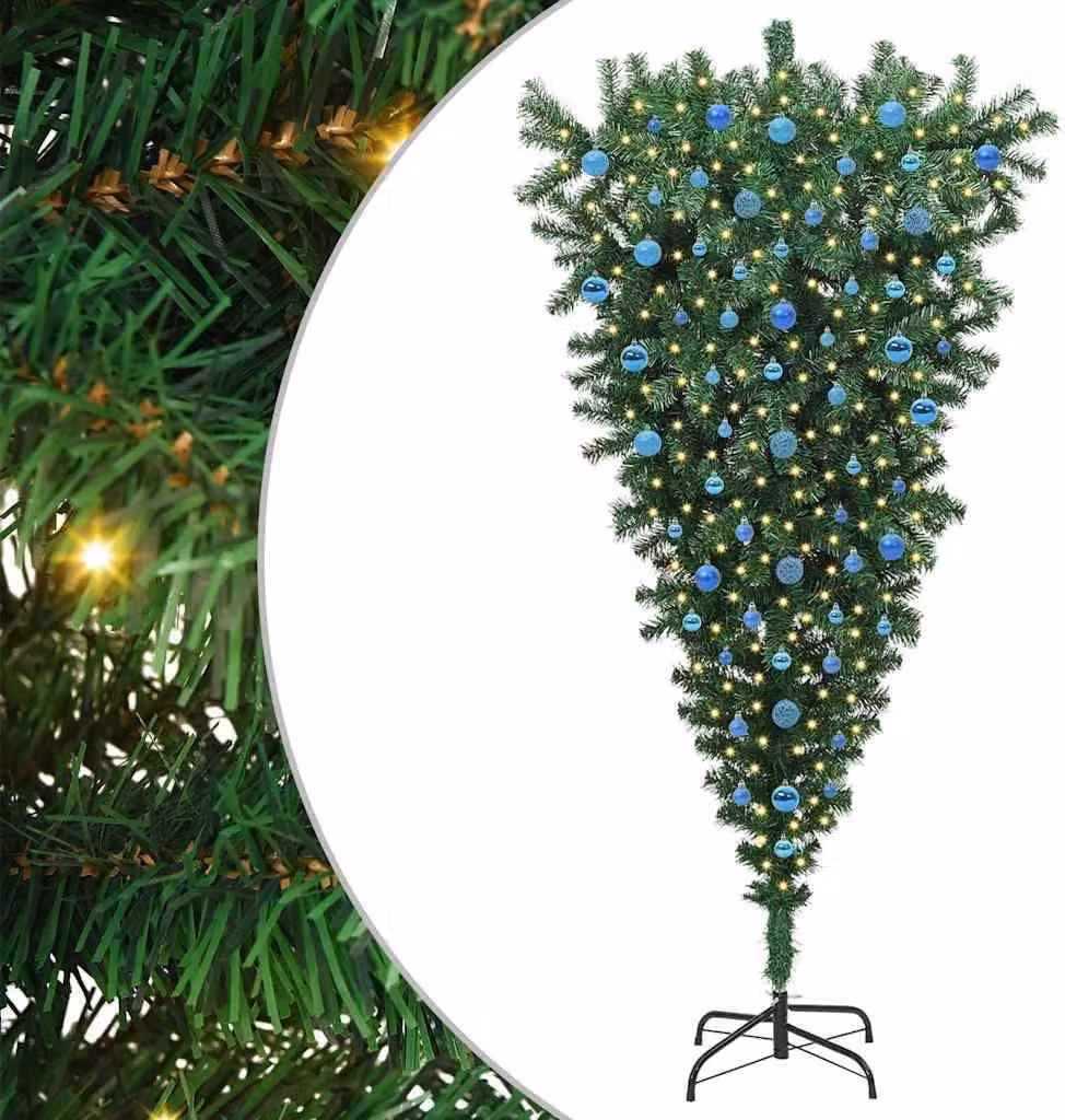 Albero di Natale Artificiale Pre-illuminato Capovolto con Set di Palline