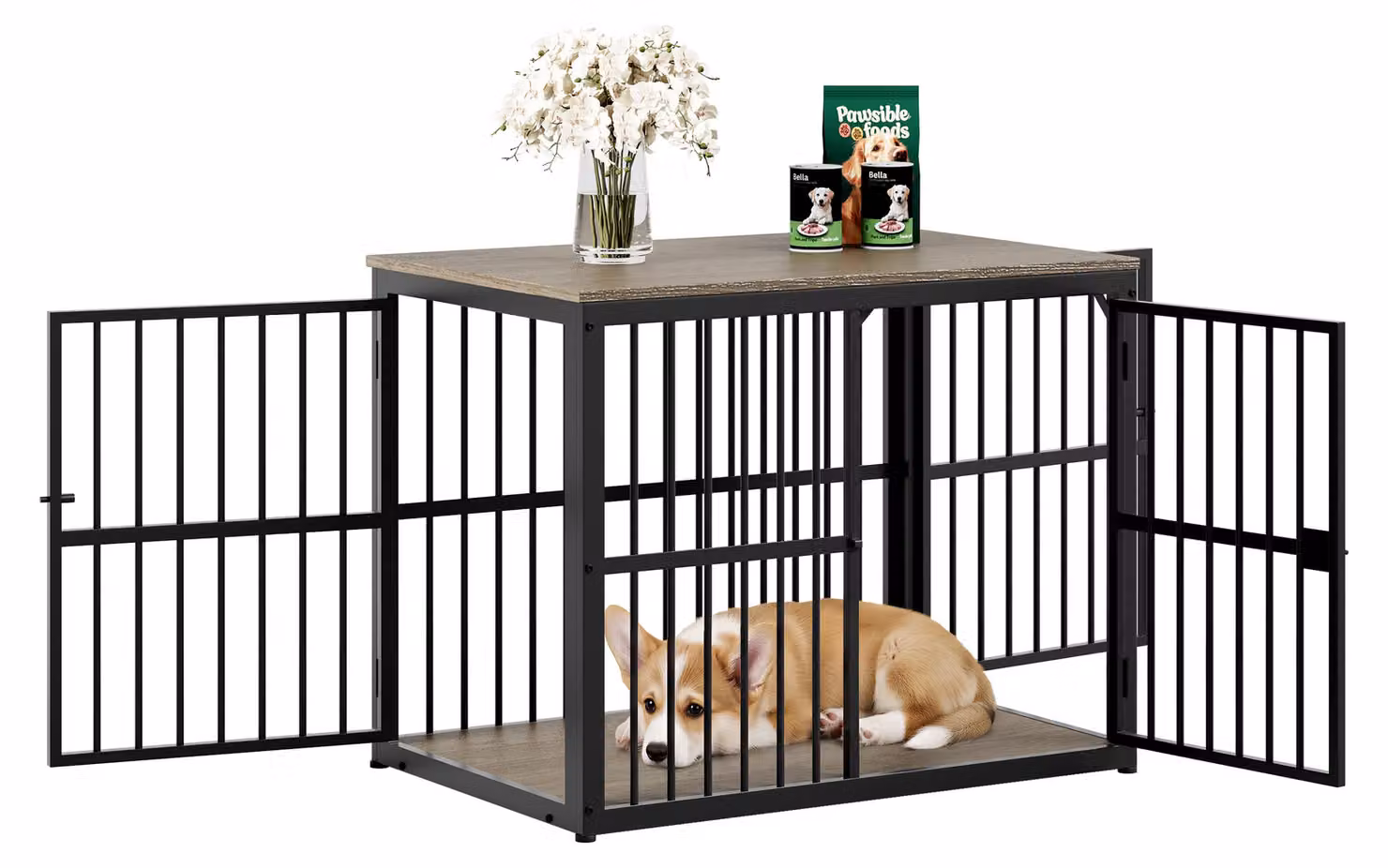 Gabbia per cani trasformabile in mobile multifunzione, con 3 ante, utilizzabile come mobile TV o comodino, piano resistente all'acqua, sistema modulare, dimensioni esterne 84x56x66 cm, colore grigio