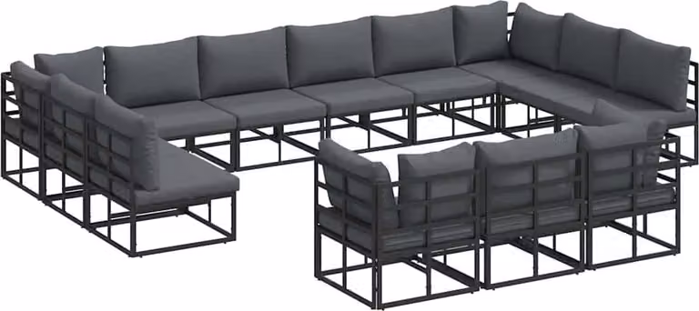 Set Divano da Giardino con cuscino 13 pcs Nero Alluminio