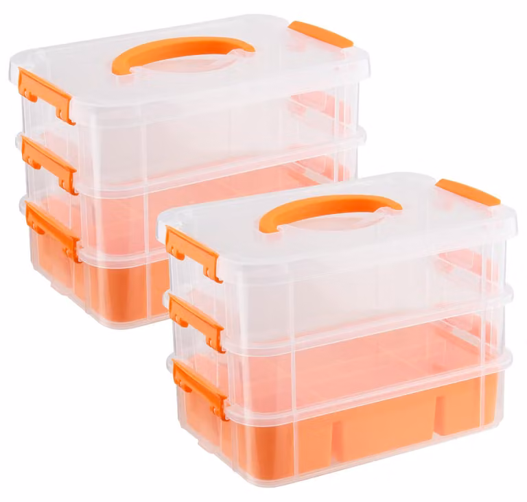 Set di contenitori impilabili, 3 livelli, dimensioni 26,7 x 17,5 x 19 cm, colore arancione trasparente, materiale plastico, per la cucina