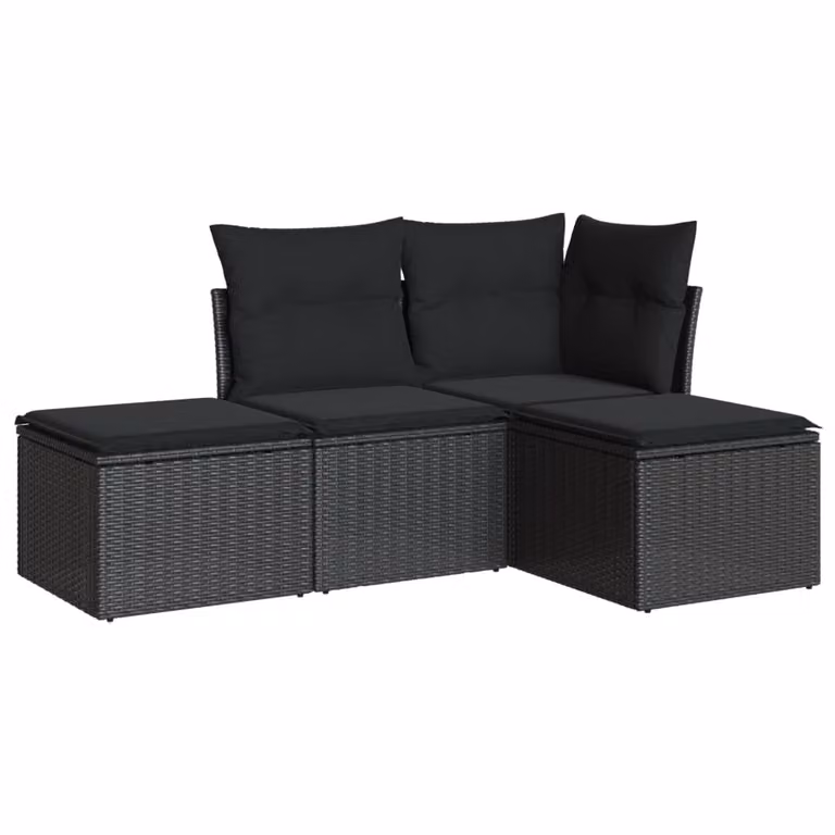 Set Divani da Giardino 4 pz con Cuscini Nero in Polyrattan