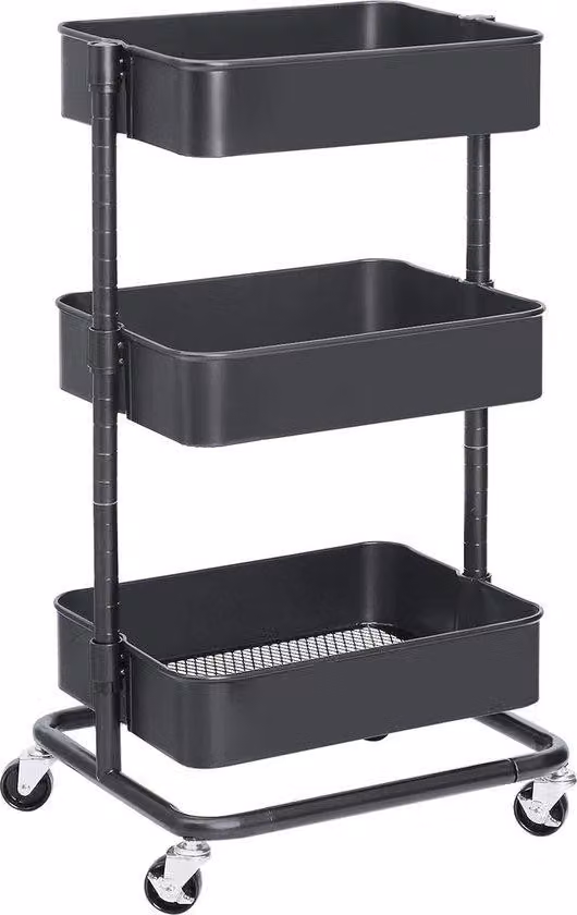 Carrello portaoggetti con 3 cassetti, scaffale da cucina con ruote, carrello di servizio con 2 freni, cassetti regolabili in altezza, facile da montare, per bagno, cucina e ufficio, bianco