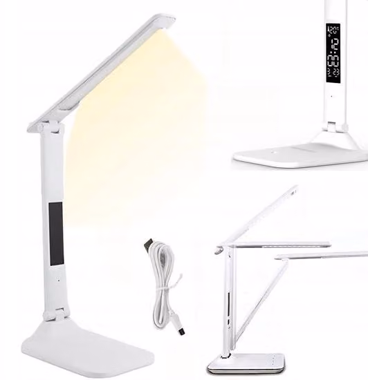 Lampada da scrivania a LED con termometro e calendario - 3 livelli di regolazione della temperatura di colore - Base antiscivolo - Per la scuola, la casa e l'ufficio