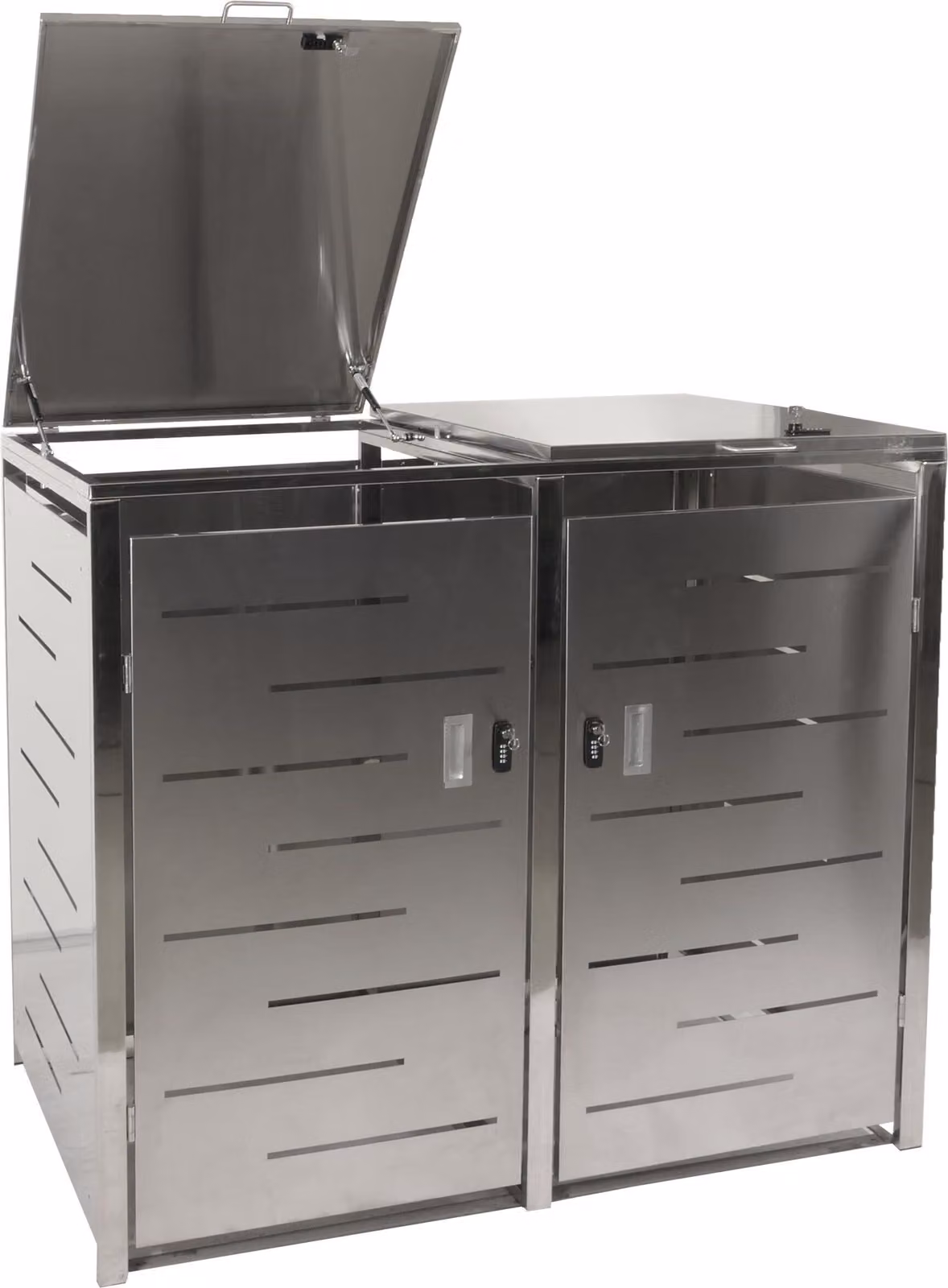 coperchio per pattumiera a 2 scomparti HWC-E83, coperchio per pattumiera, espandibile 117x131x80cm ~ acciaio inox 48kg