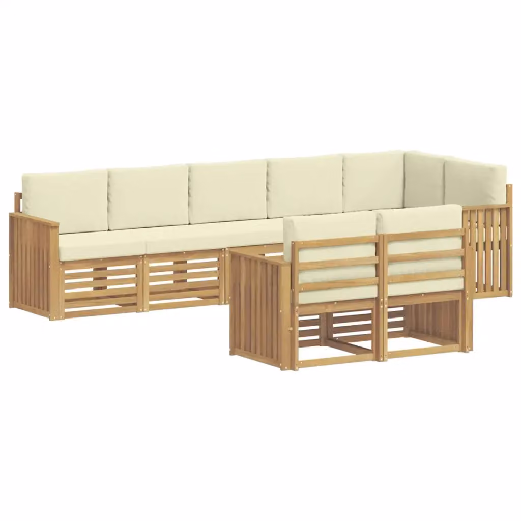 Set di divani da esterno a L vidaXL in legno di acacia con cuscini, Bianco e Beige – 2
