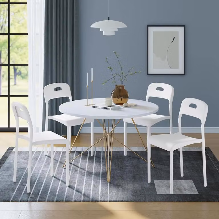 Set di 4 sedie impilabili per la sala da pranzo - Sedia moderna per la cucina - Ergonomica, struttura in metallo, seduta imbottita, salvaspazio, adatta per ufficio e soggiorno - Bianco