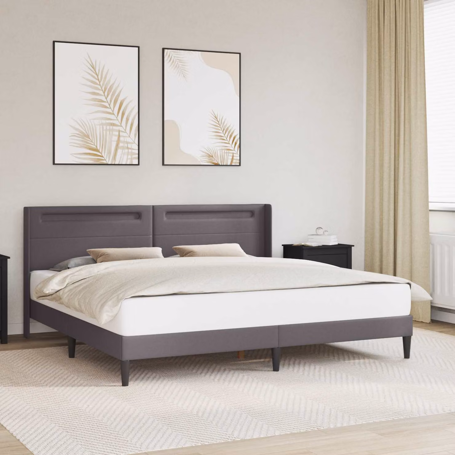 Struttura del letto con testiera vidaXL in similpelle grigio, L 180 x P 200 cm, con illuminazione sottostante e porta USB