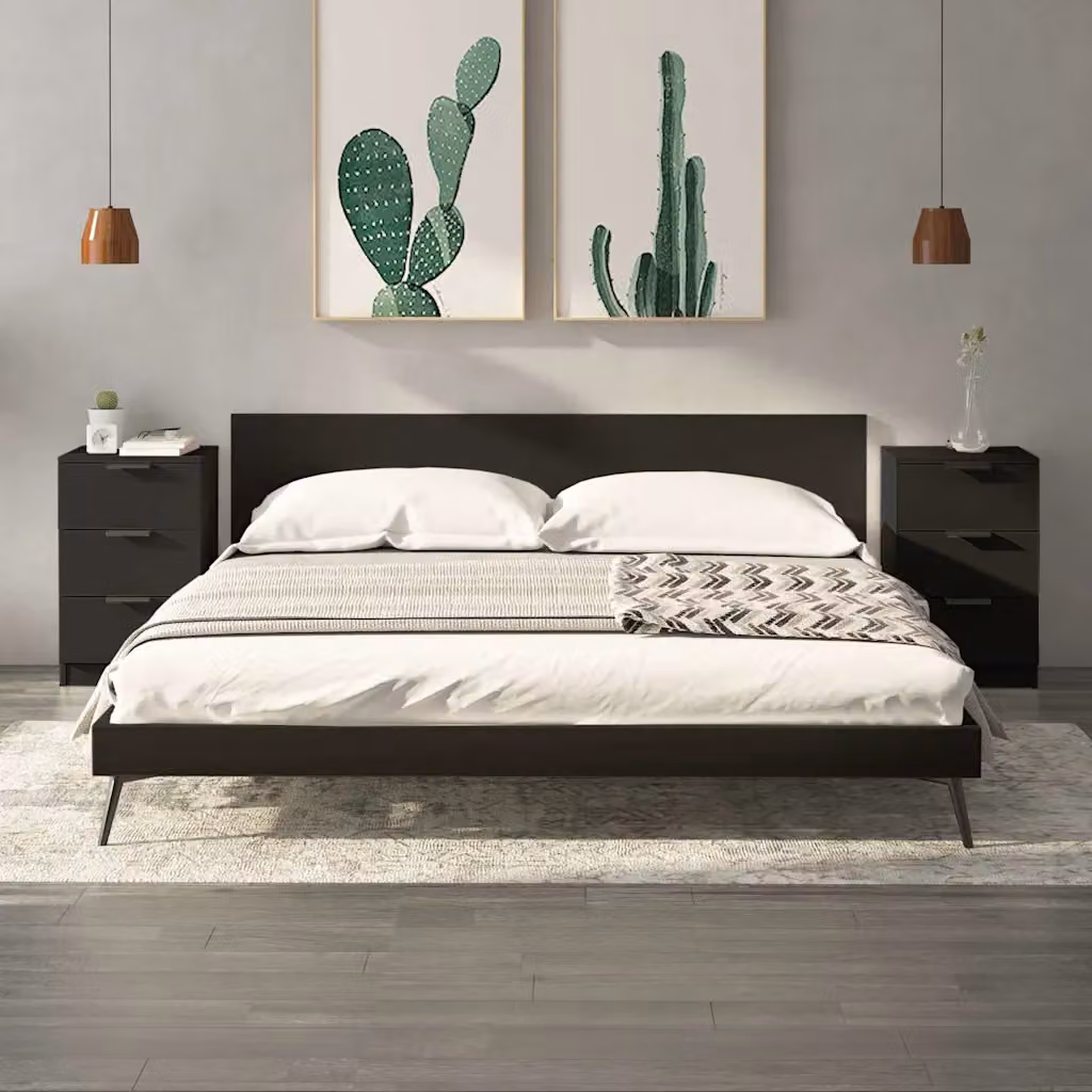 Set di 2 comodini vidaXL neri moderni in legno L: 40 cm, P: 36 cm, H: 65 cm