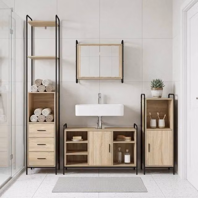 Set di Armadi da Bagno 4 pz Rovere Sonoma 40 x 36 x 200,5 cm 3444658