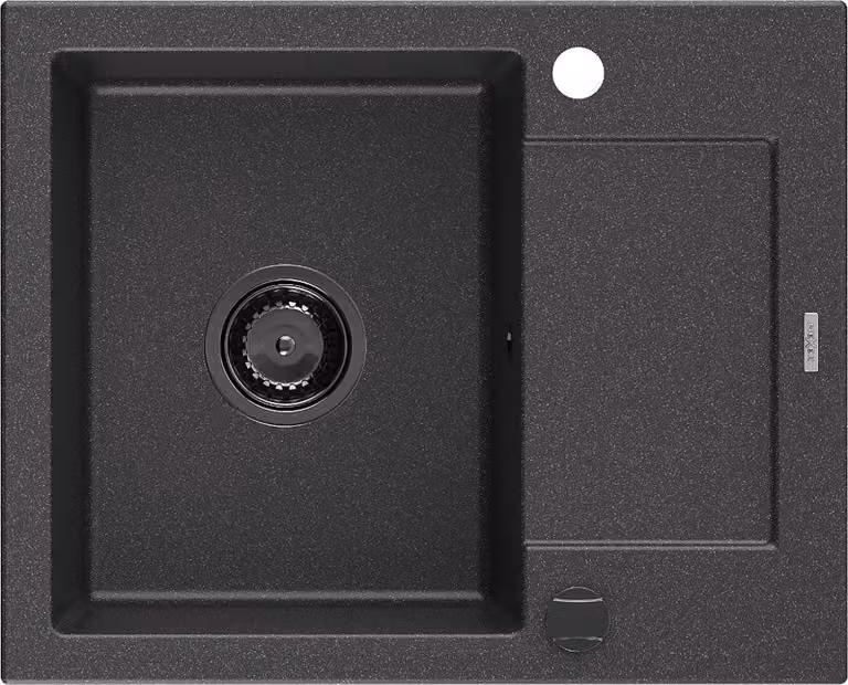 Mexen Enzo lavello in granito a 1 vasca con scolapiatti 576 x 465 mm, nero maculato, sifone nero - 6506571005-76-B