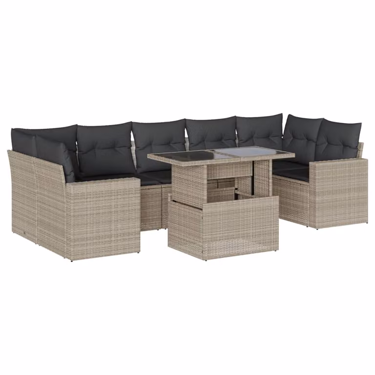Set Divano da Giardino 8pz con Cuscini Grigio Chiaro Polyrattan