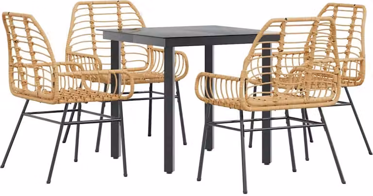 Set da Pranzo da Giardino 5pz Polyrattan Vetro