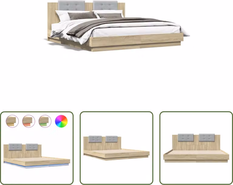 The Living Store Struttura letto con testiera e luci LED Rovere Sonoma 180x200 cm