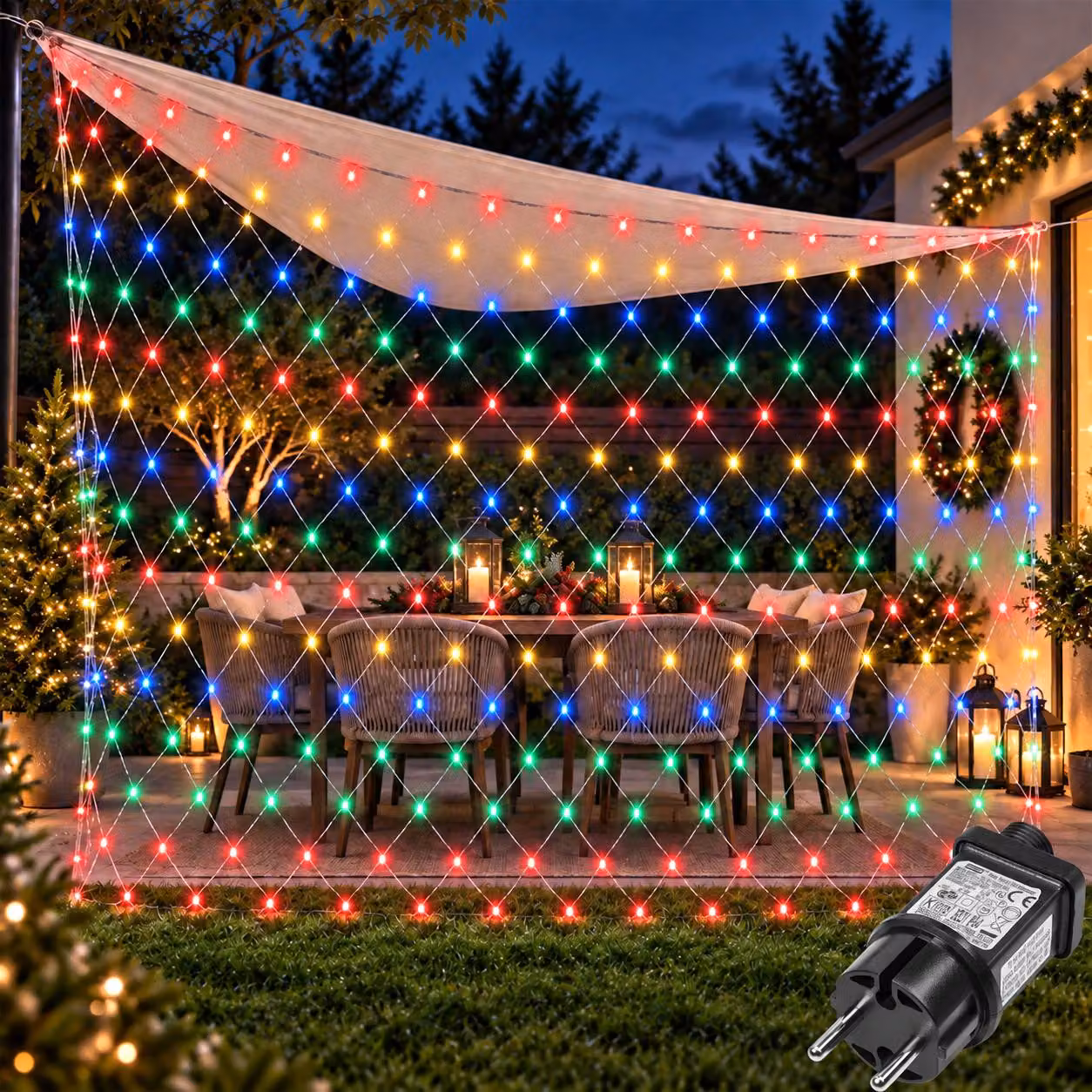 3X2m 200 LED fata luci rete luce colorata con 8 modalità funzione memoria spina per cespugli giardino albero di Natale festa Natale illuminazione decorazione