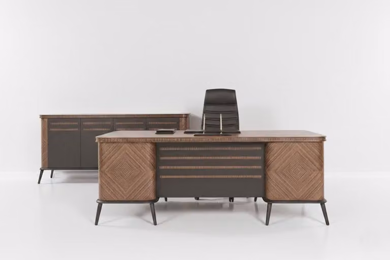 Set da ufficio di classe: scrivania da direttore esclusiva e credenza di design, 2 pezzi