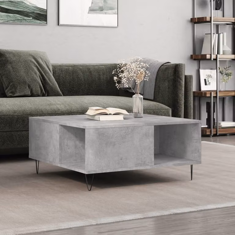 The Living Store tavolino in cemento grigio 80x80x36,5 cm materiale a base di legno
