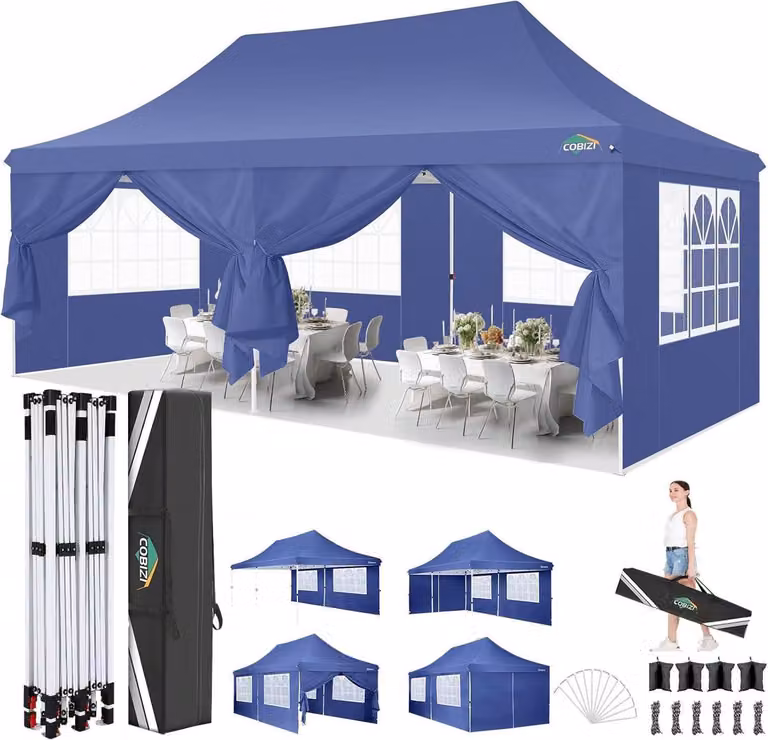 COBIZI gazebo pieghevole 3x6m Stabile impermeabile con 6 pareti laterali