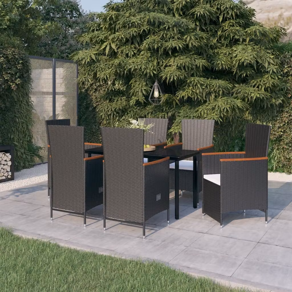 The Living Store Set da pranzo da giardino 7 pezzi con cuscini nero