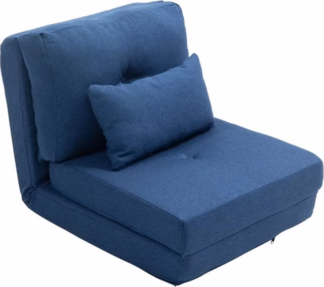 Poltrona letto imbottita Minimal blu scuro con struttura in metallo e cuscino regolabile