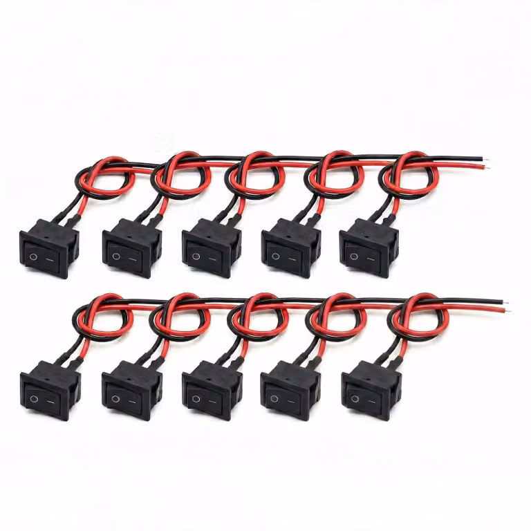 Interruttore a levetta, 2 poli, on/off, 10 pezzi, 250V/6A, colore nero
