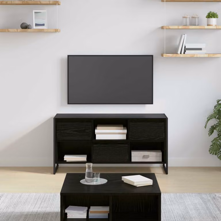 Mobile TV vidaXL in stile industriale, Rovere e Nero, con ruote, L 100 x P 36 x H 49,5 cm