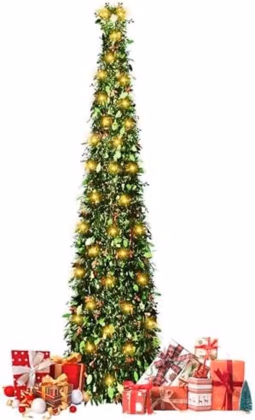 Albero di Natale in plastica, 150 cm, verde, con luci e stella