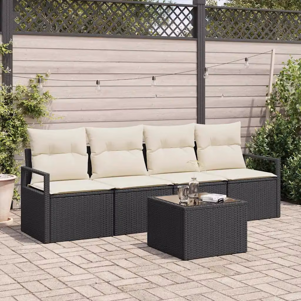 Set di divani da giardino vidaXL a forma di U con tavolo da caffè, 5 pezzi, Nero e Beige – 1
