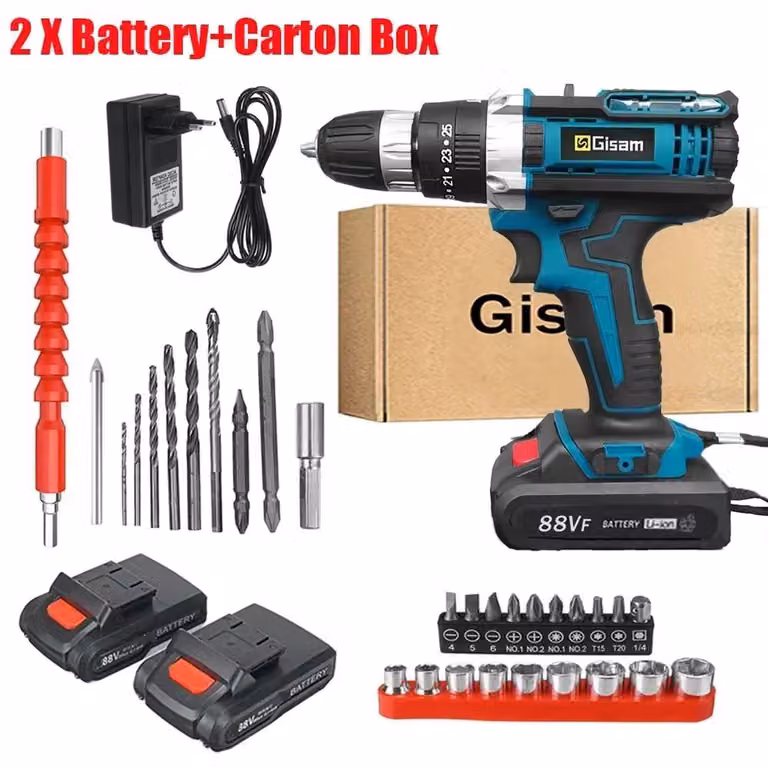 Trapano avvitatore a batteria - 21V, trapano/avvitatore - coppia di 28 Nm - 1600 giri/min - 25+3 impostazioni di velocità - batteria agli ioni di litio (1-2 pezzi) - confezione in cartone blu
